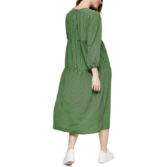 NWT Topshop Gingham Smocked Long Sleeve Maternity Midi Dress Green & Black Sz 4 - Picture 3 of 15